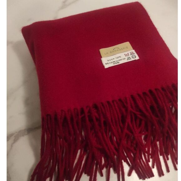 La Bagagerie 100% Cashmere Red Fringe Scarf Luxurious Soft Made in Japan/China - Picture 9 of 11